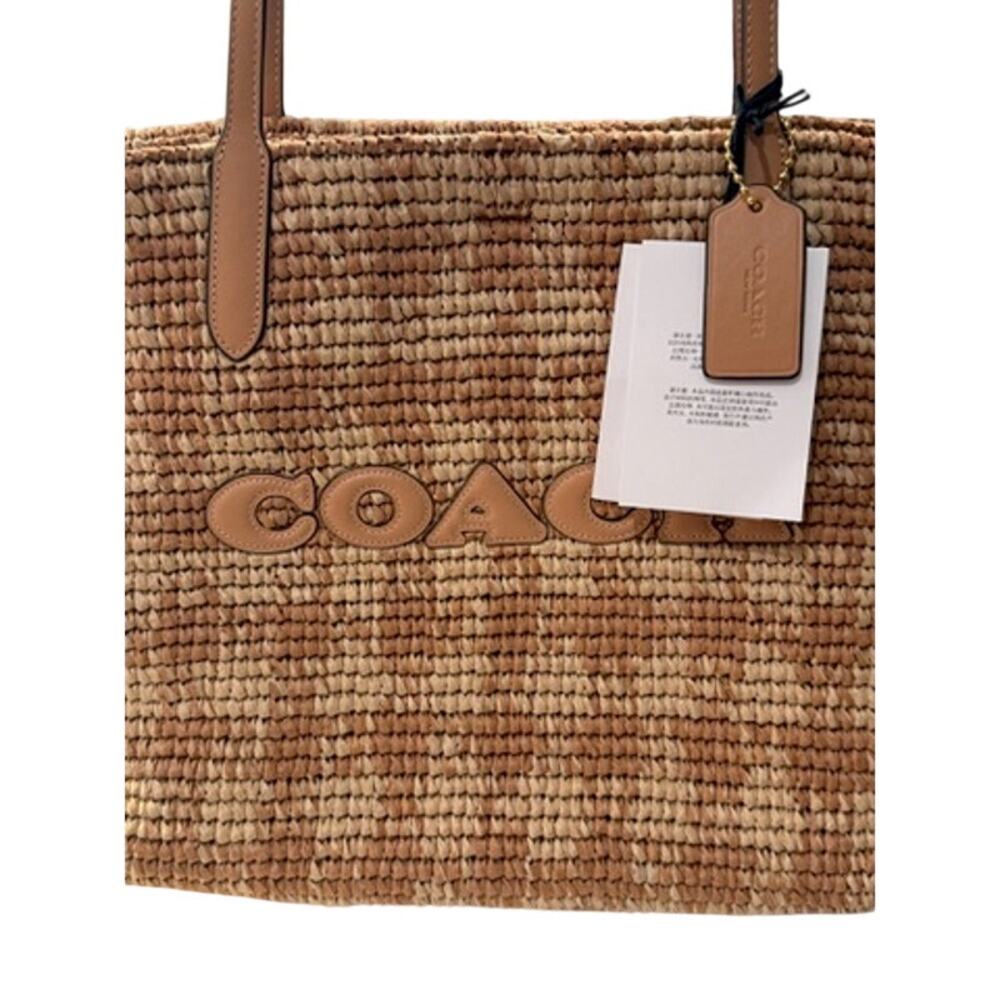 Coach Straw City Tote Bag With Gingham Print*New with tags - Picture 3 of 6
